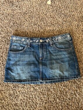 Hollister Denim Mini Skirt with White Embroidered Waist